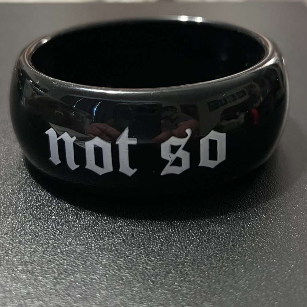 Chunky Wide White/Black Lucite "Not So Sweet" Bangle Bracelet